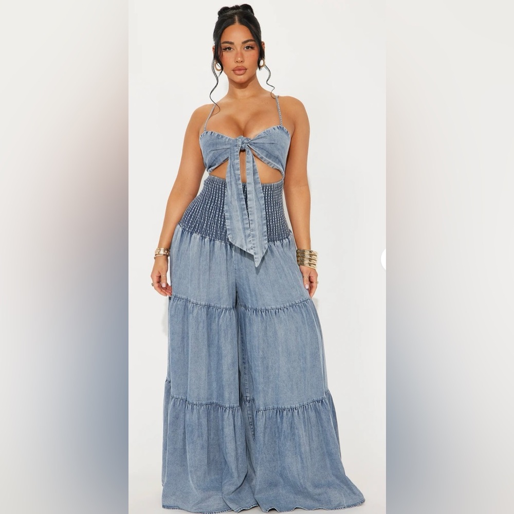 Fashion Nova Free Spirit Washed Chambray Jumpsuit